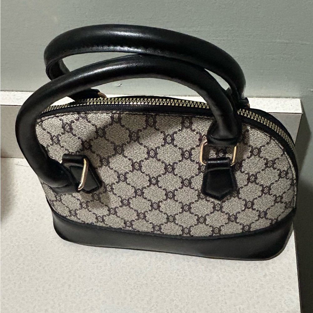Designer-Inspired Black & Beige Monogram Dome Satchel